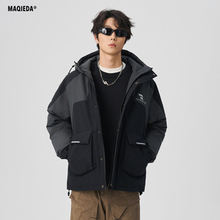 2025新款冬季工装风户外连帽情侣宽松男女羽绒服美式潮牌冬装外套