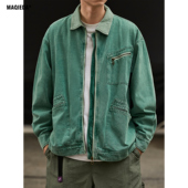 工装 马切达春秋季 男士 牛仔外套复古情侣宽松夹克潮牌翻领绿色上衣