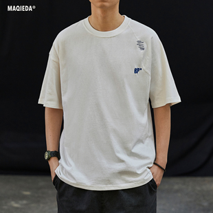 字母刺绣半袖 情侣纯棉T恤男士 潮牌ins 男生日系宽松短袖 马切达夏季