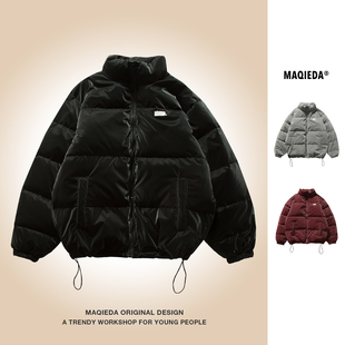 痞帅简约印花休闲外套 情侣立领亮光百搭羽绒服男款 马切达冬季 美式