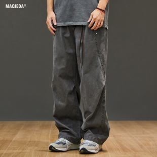 设计感吊坠美式 纯棉百搭宽松裤 直筒休闲裤 复古潮牌长裤 子 男士 秋季