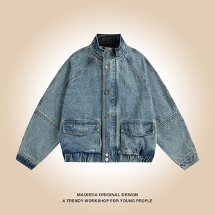 复古牛仔外套立领痞帅潮牌高街秋冬款 马切达秋季 男士 美式 夹克 工装