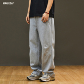 男士 灰色百搭运动休闲裤 日系抽绳直筒卫裤 马切达秋季 宽松垂感长裤