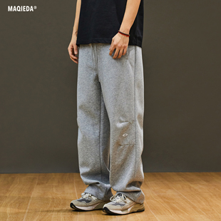 宽松垂感长裤 马切达秋季 日系抽绳直筒卫裤 灰色百搭运动休闲裤 男士