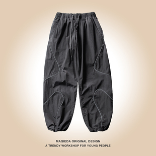 男款 纯色潮牌裤 美式 宽松百搭休闲长裤 子 抽绳小众运动裤 马切达春季