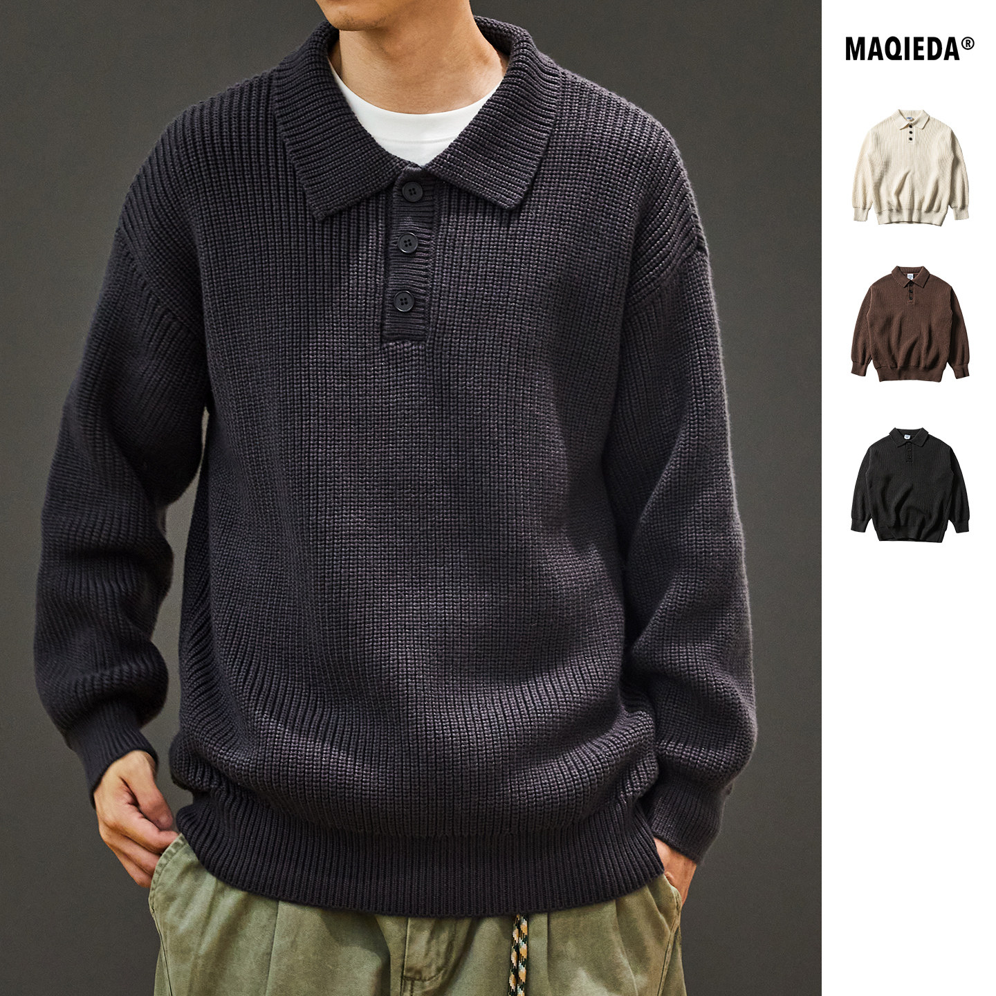 马切达秋季日系纯色休闲polo衫男士翻领百搭针织衫秋冬保暖毛衣潮,男装,针织衫/毛衣,淘宝优惠券,粉丝福利购,淘宝优惠卷