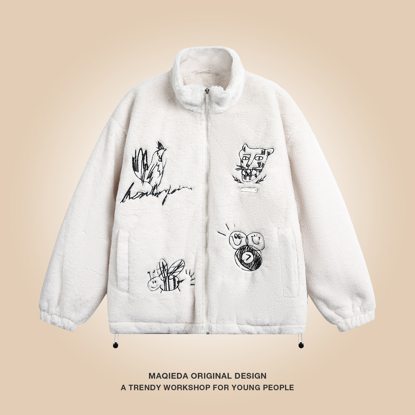 马切达冬季小众手绘刺绣男女羊羔毛棉服加绒加厚棉衣百搭休闲外套,男装,棉衣,淘宝优惠券,粉丝福利购,淘宝优惠卷