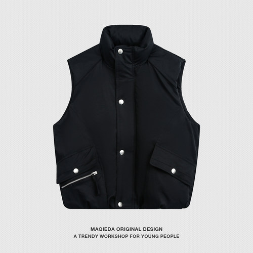 马切达冬季男女工装立领羽绒马甲