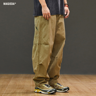 美式 复古宽松百搭裤 高街直筒长裤 纯棉休闲弯刀裤 子潮牌 工装 男秋季
