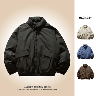 马切达冬季美式工装男款休闲复古羽绒服情侣立领纯白鸭绒防寒外套