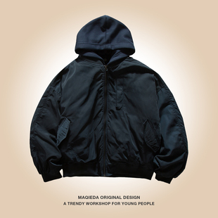 痞帅羽绒服潮牌可拆卸内搭休闲外套潮 飞行连帽男款 马切达冬季 美式