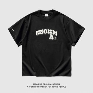 tee夏季 马切达美式 防晒凉感宽松半袖 T恤男士 复古字母印花情侣短袖