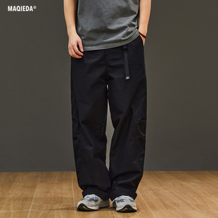 子男士 纯色休闲直筒裤 百搭工装 裤 马切达秋季 腰带设计宽松长裤 美式