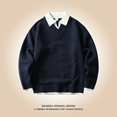 毛衣设计感百搭针织衫 马切达秋冬日系假两件学院风男士 V领长袖 潮