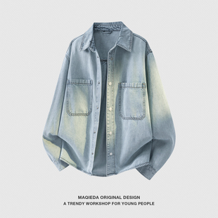 牛仔衬衫 美式 潮流小清新百搭衬衣情侣百搭外套 男女工装 马切达春季