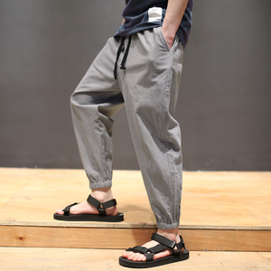 夏季男士棉麻九分束脚裤