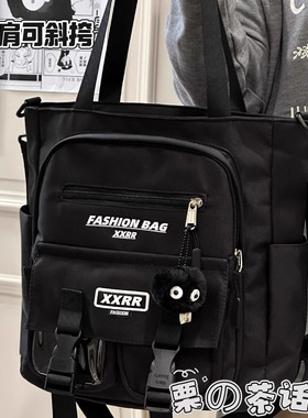 ins工装百搭斜挎包男 休闲百搭大容量单肩包女学生上课补习手提包
