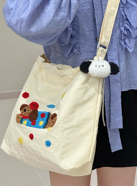 韩版ins可爱卡通百搭单肩包帆布袋 大容量学生上课休闲斜挎包包女