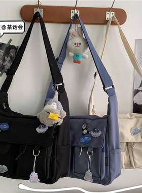 茶话会日系斜挎包ulzzang韩国ins中性文艺工装港风原宿邮差包男女