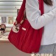 ins风轻便旅游红色单肩包包女生 大容量学生通勤托特包手提帆布袋