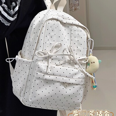日系ins风小清新蝴蝶结波点书包女 初中高中学生高颜值百搭双肩包