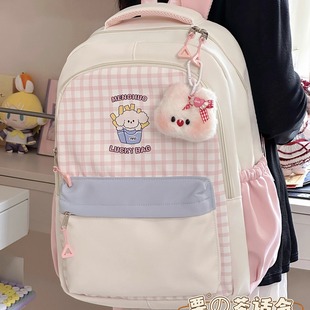 茶话会ins风小清新格子双肩包 校园初中高中学生书包女生上课背包