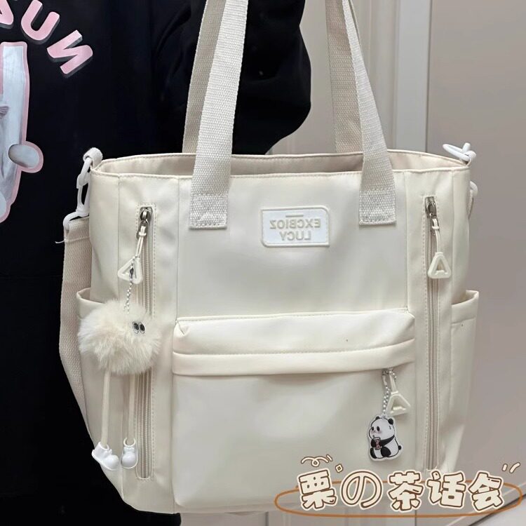 简约百搭大容量学生党上课托特包休闲手提单肩包包女补课袋斜挎包