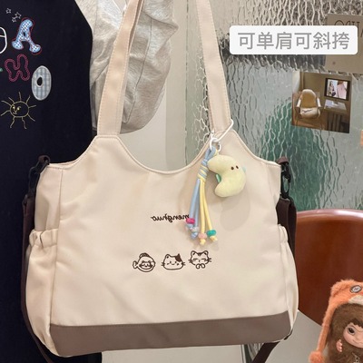 高颜值撞色单肩包女韩系大容量学生通勤百搭斜挎包外出休闲托特包