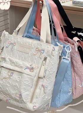 大容量补习手提袋日系ins百搭单肩包 大学生上课通勤斜挎包包女