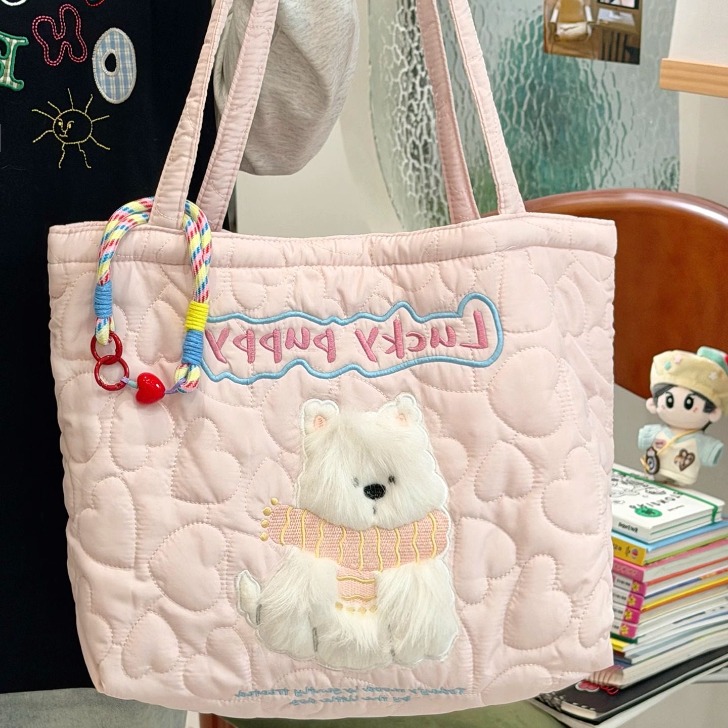 2025秋冬大容量学生托特包包女卡通刺绣休闲单肩包百搭可爱手提袋,箱包皮具/热销女包/男包,托特包,淘宝优惠券,粉丝福利购,淘宝优惠卷