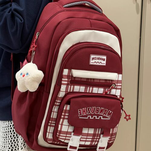 甜美学院风格子双肩包女大容量学生上课轻便书包日常通勤旅行背包