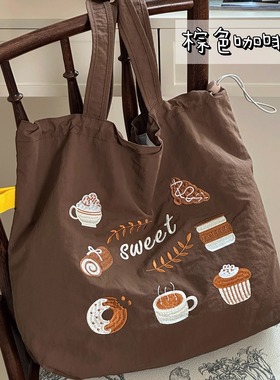 日系ins风卡通单肩包女上课休闲百搭通勤包可爱大容量帆布托特包