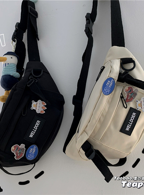 日系原宿暗黑风运动胸包男 韩国ins复古百搭滑板少女斜挎包小包包