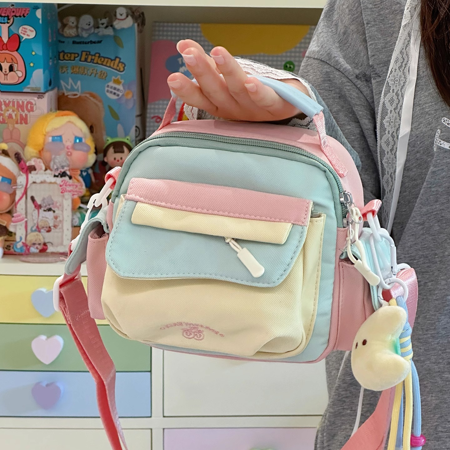 ins风可爱多巴胺撞色小包包女 学生手机包少女休闲百搭单肩斜挎包