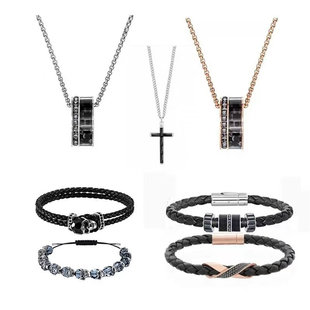 新款手链女编织皮绳手环黑色镯十字架项链水晶情侣手镯学生男士礼