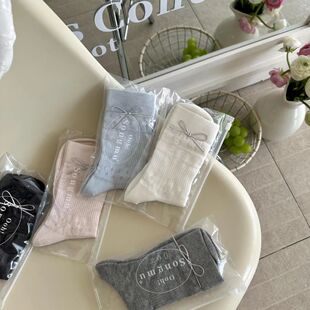 songmu芭蕾风蝴蝶结中筒袜女 包邮 棉透气镂空堆堆袜 9.9起