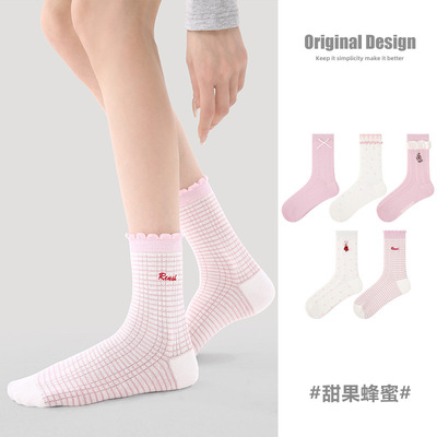 OriginalDesign原创女袜春夏薄款短袜韩系卡通插画透气网眼卡丝袜