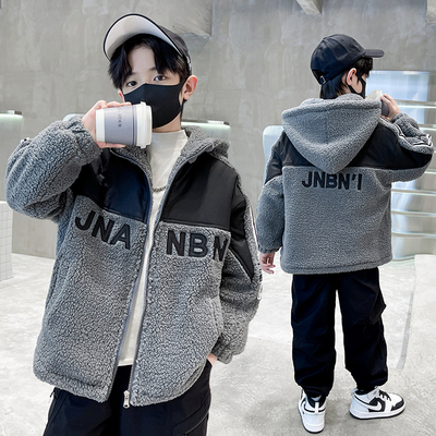 男童羊羔绒外套秋冬季2025新款