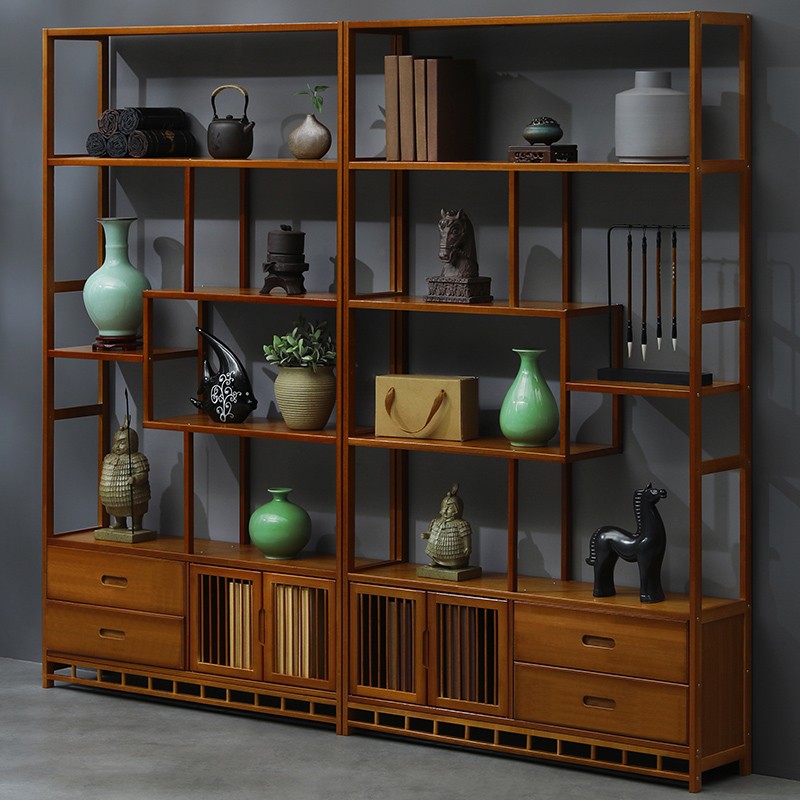 货架架子博古架实木中式书架茶叶柜子多层置物架展示架禅意展示柜
