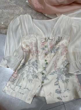 欧洲站2024夏季女装新款时尚长袖V领拼接收腰淑女衬衫上衣Z8612