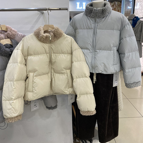 反季清仓捡漏！立领毛领拼接短款羽绒服女冬显瘦90白鸭绒外套