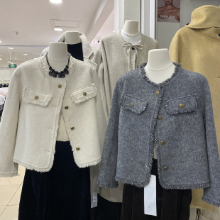 2025冬新款 双面羊绒大衣羊毛呢子毛边流苏上衣 小香风外套女短款