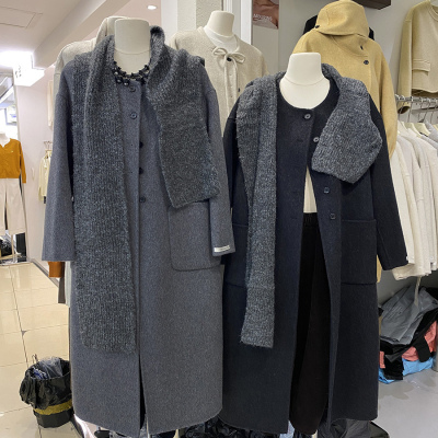 2025冬季新款双面100%羊毛大衣女中长款韩版宽松羊外套帽子围巾款
