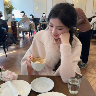 龙心75厘米夹子款狐狸毛围巾韩版百搭保暖肉桂粉皮草围脖平替