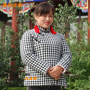 民族风纯棉印花布女士成人旗袍式偏襟棉袄手工纯棉花斜襟棉衣冬装