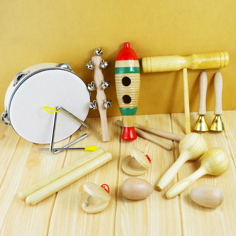 奥尔夫小学音乐教室打击乐器教具腕铃铃鼓幼儿园沙锤原木圆响板