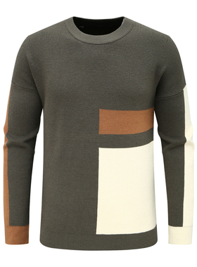 H1200恩男式春秋长袖T恤 圆领套头休闲商务上衣 绿色