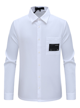 Y1420路易男式春秋长袖衬衫 棉翻领休闲商务上衣 白色 时尚都市