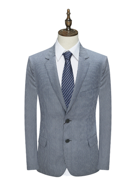 SL28仕东男式春秋西服 羊毛韩国面料两粒扣无开衩商务西装 灰蓝色