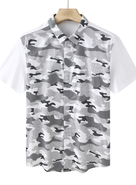 CA217 机场货卡夏季男式短袖衬衫 棉翻领休闲商务上衣 白色弹力